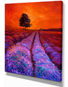 Lavender Field in Golden Sunset - Floral Painting Print on Wrapped Canvas