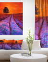 Lavender Field in Golden Sunset - Floral Painting Print on Wrapped Canvas