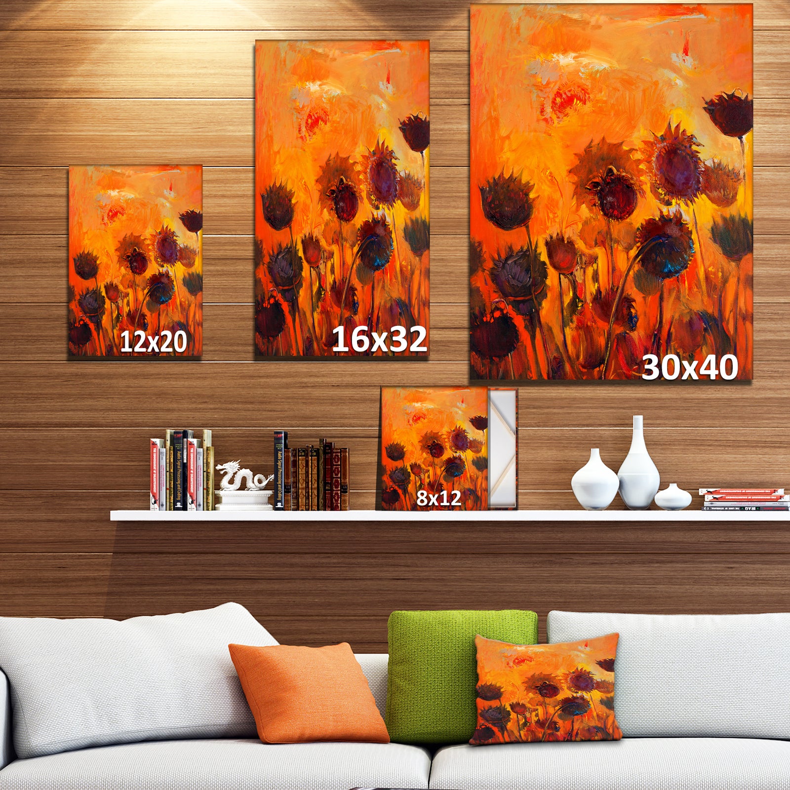Sunflower Field Abstract Artwork - Floral Painting Print on Wrapped Canvas