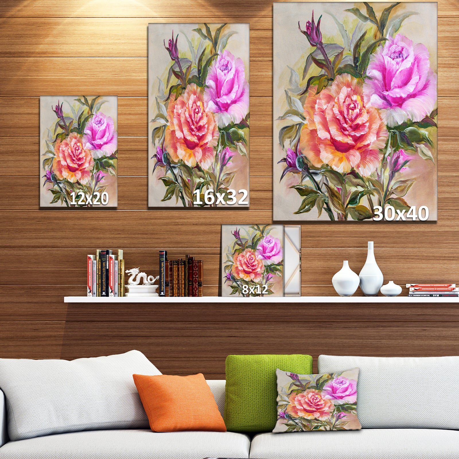 Yello and Pink Roses - Floral Painting Print on Wrapped Canvas