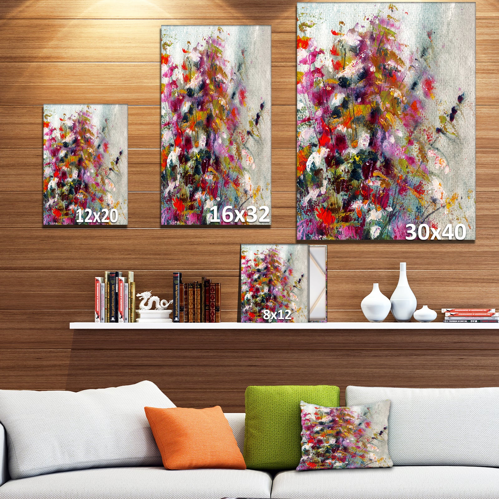 White Pind and Red Flower Bouquet - Digital Art on wrapped Canvas