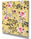Birds and Pink Roses Floral pattern - Floral Painting Print on Wrapped Canvas