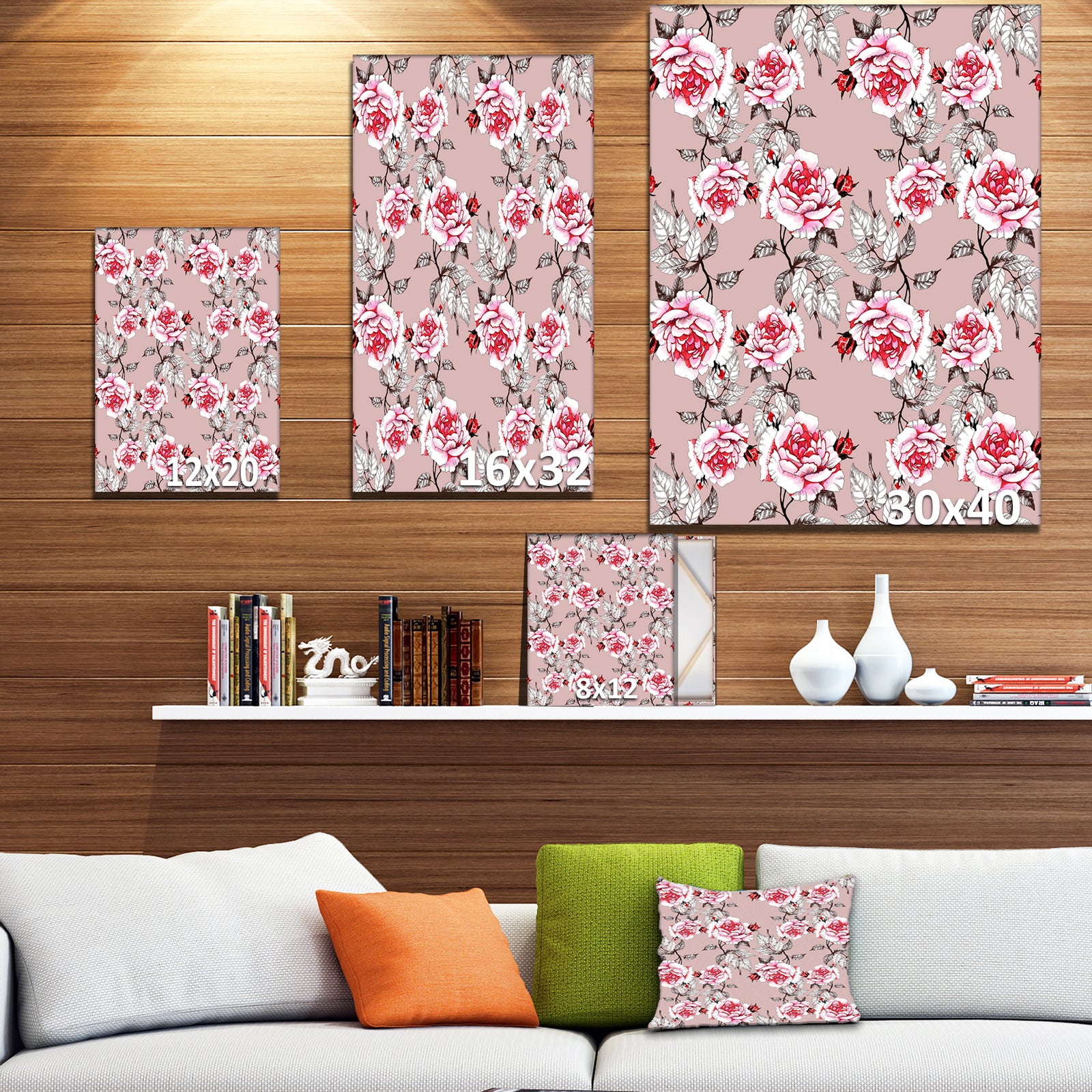 Red Rose in Pink background - Floral Painting Print on Wrapped Canvas