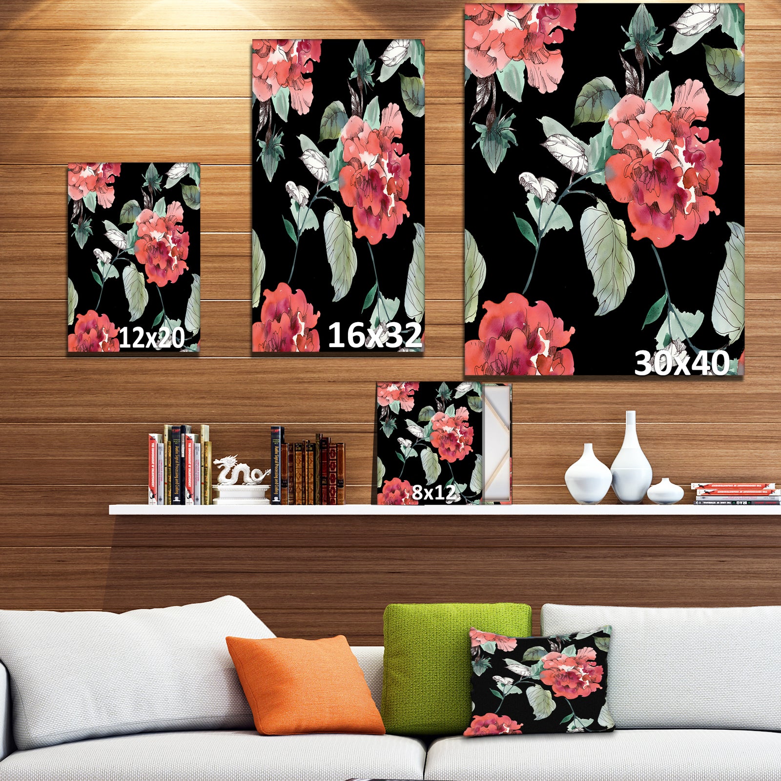 Red Rose in Black background - Floral Painting Print on Wrapped Canvas