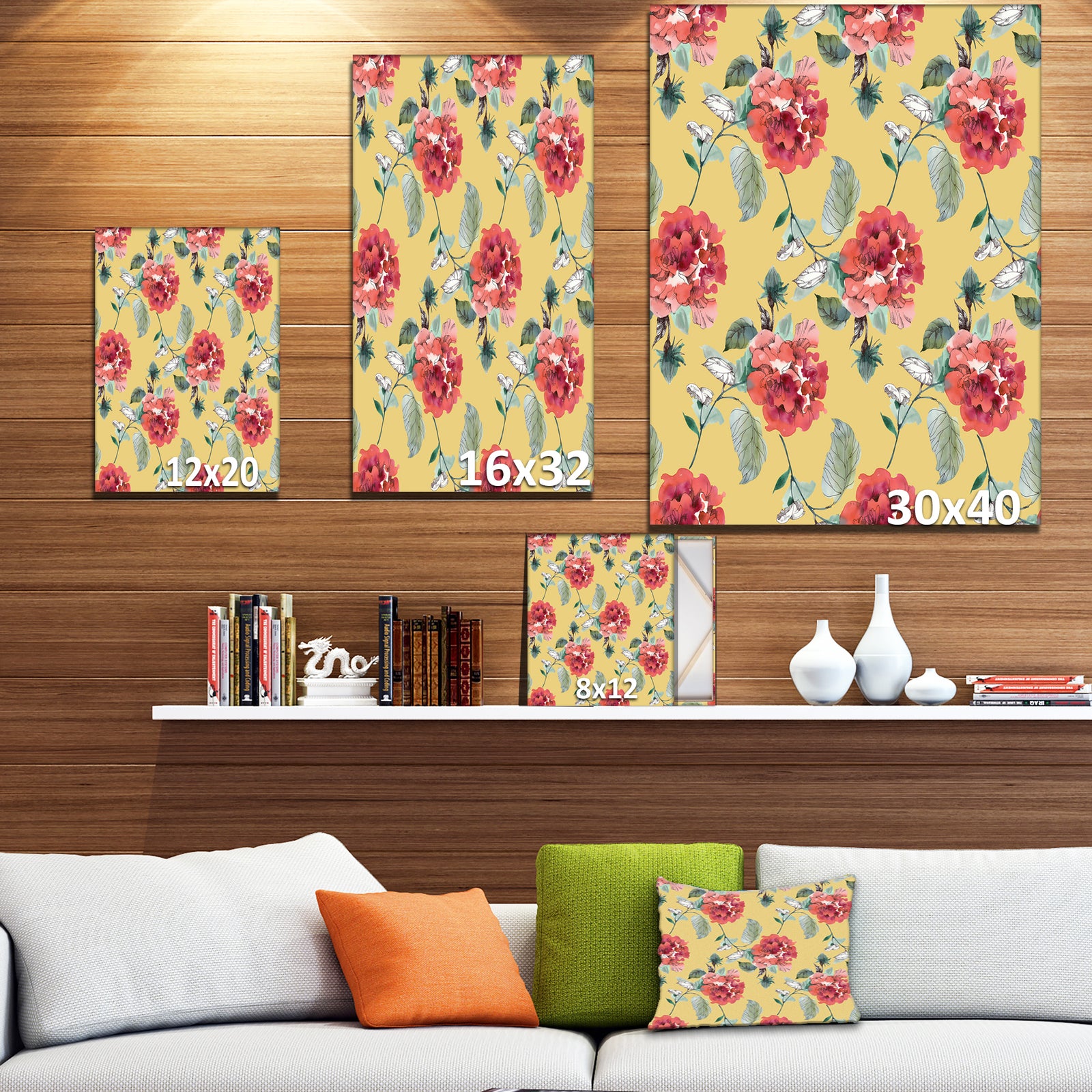 Red Rose in Yellow background - Floral Painting Print on Wrapped Canvas