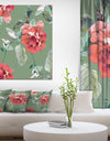 Red Flowers in Green Background - Floral Painting Print on Wrapped Canvas on wrapped Canvas