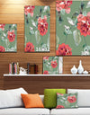 Red Flowers in Green Background - Floral Painting Print on Wrapped Canvas on wrapped Canvas