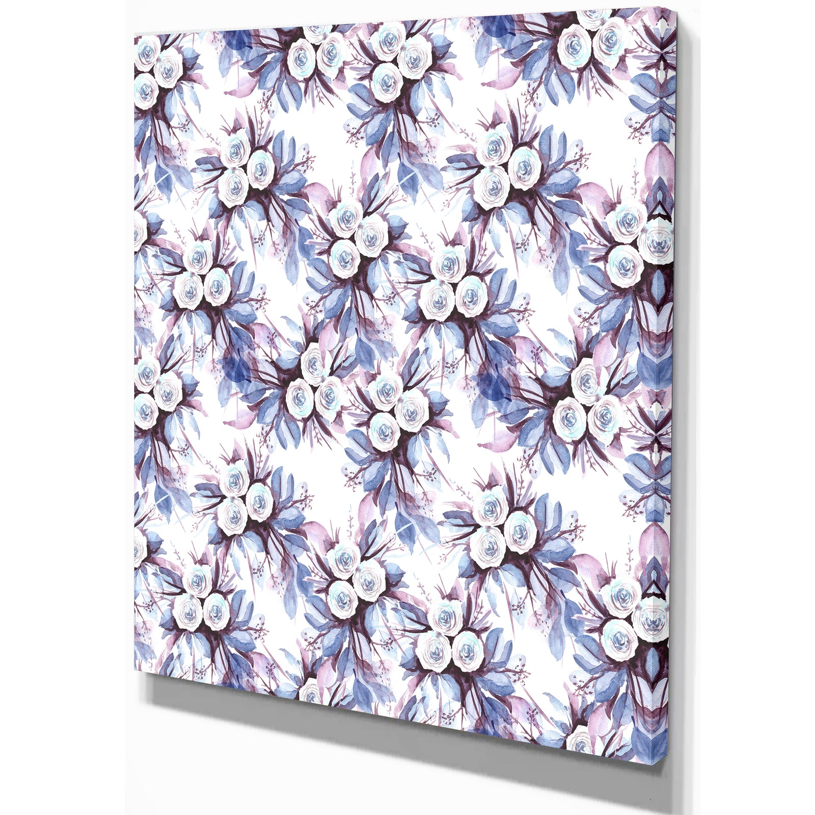 Floral pattern in Purples and Blues - Floral Painting Print on Wrapped Canvas