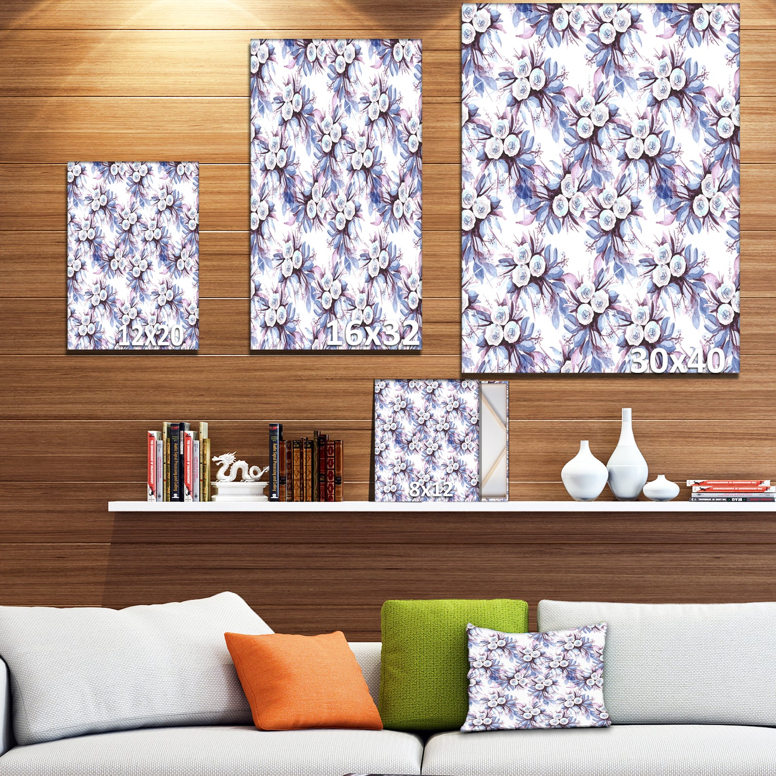 Floral pattern in Purples and Blues - Floral Painting Print on Wrapped Canvas