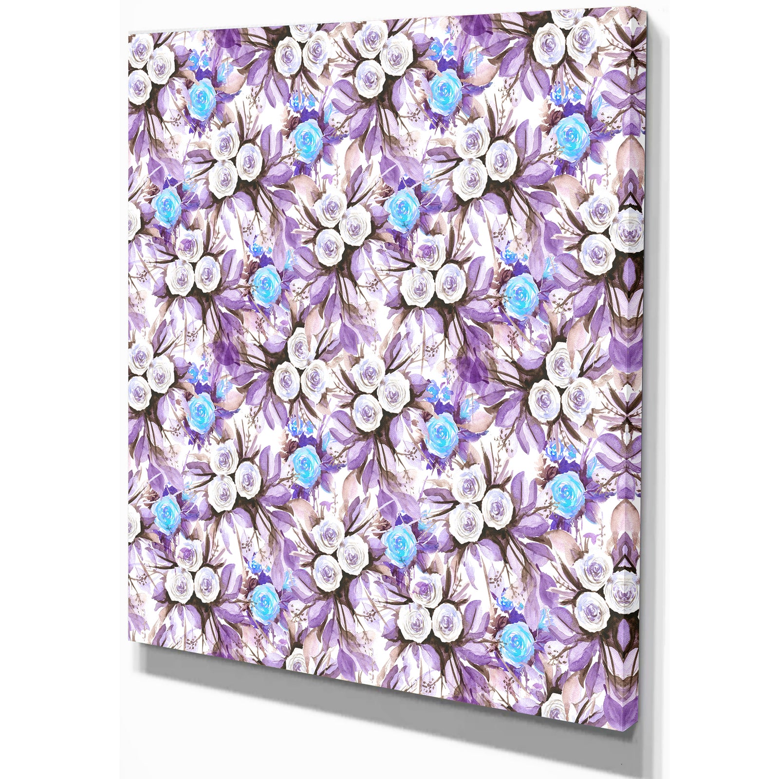 Cascade Bouquet Royal Blue Purple and White Flowers - Floral Painting Print on Wrapped Canvas