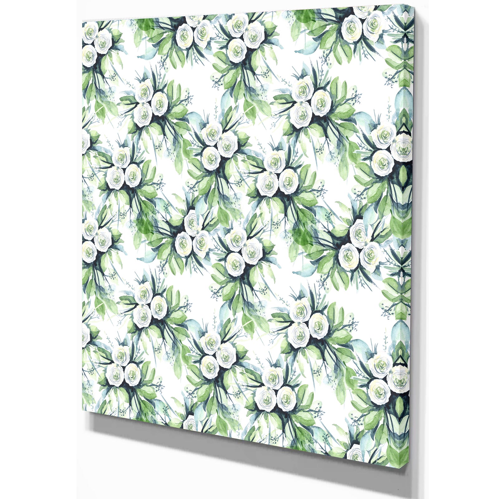 Elegant White Roses Bridesmaid's Bouquet - Floral Painting Print on Wrapped Canvas