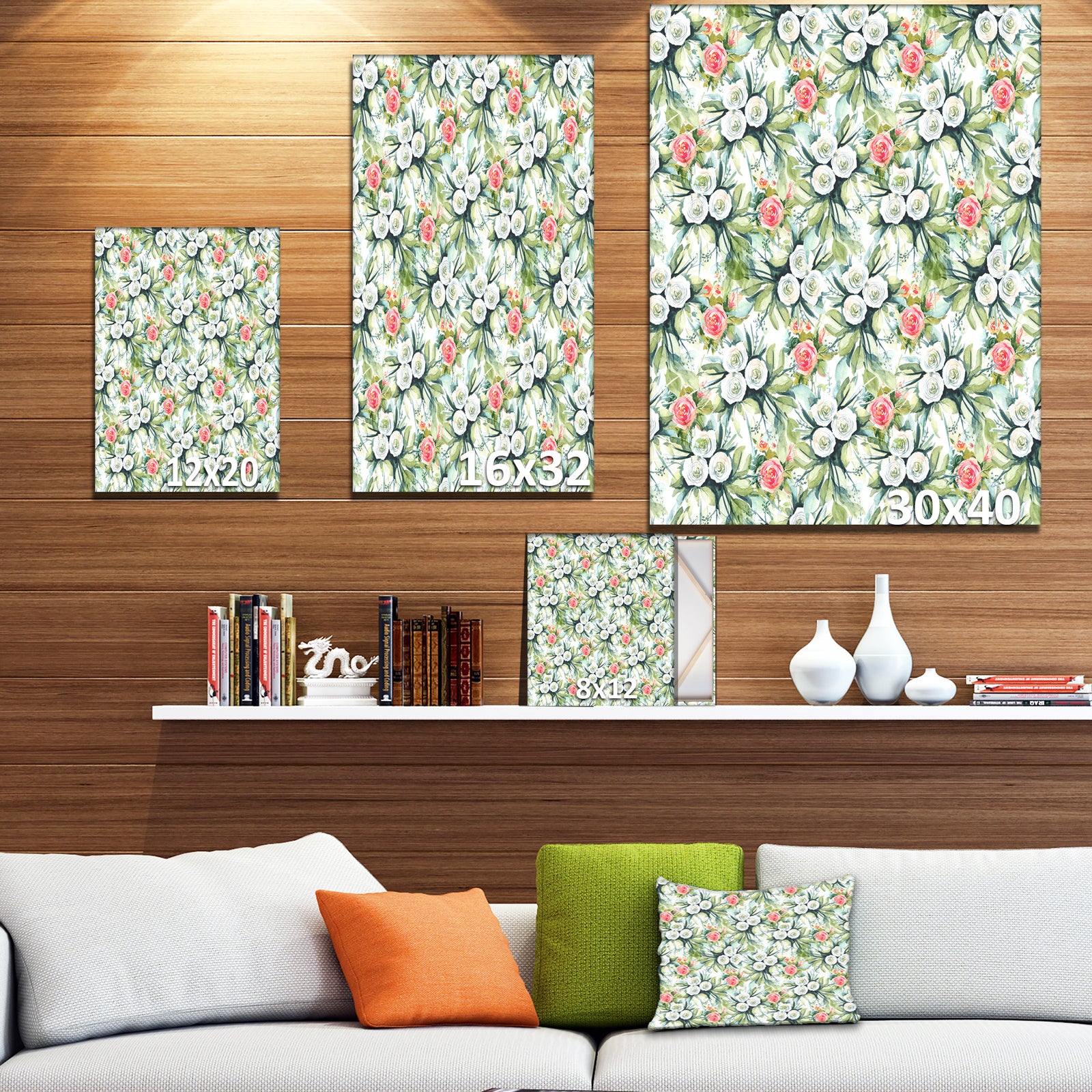 Floral Seamless pattern Flower Background - Floral Painting Print on Wrapped Canvas