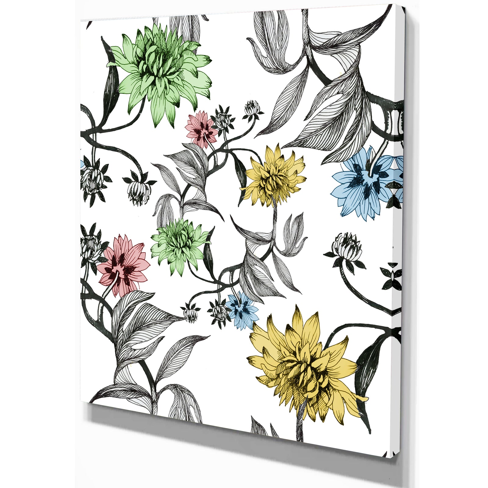 Hand drawn summer flowers - Floral Painting Print on Wrapped Canvas