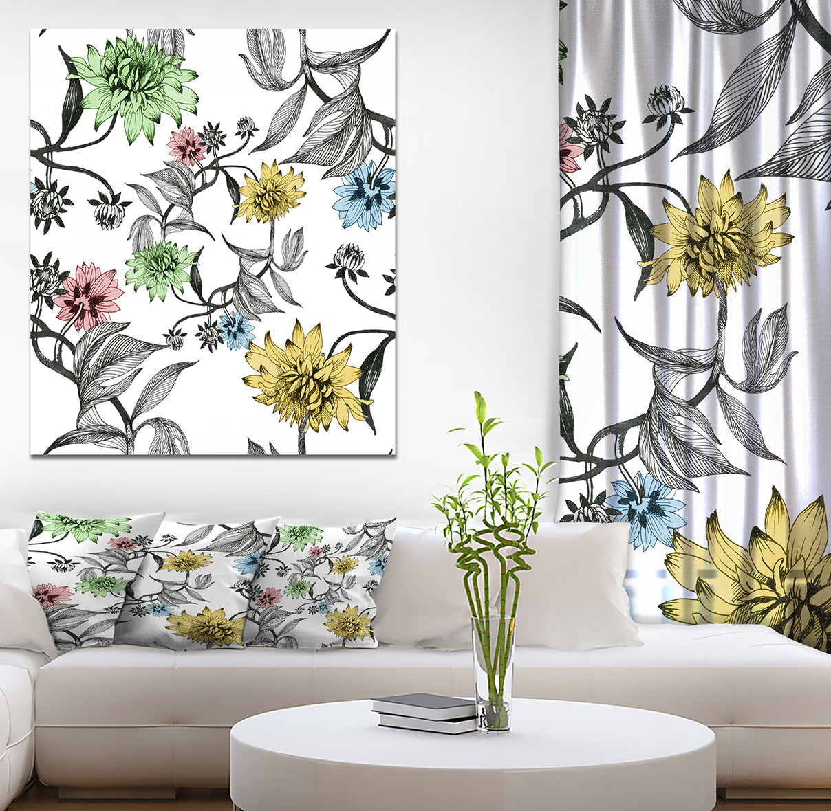 Hand drawn summer flowers - Floral Painting Print on Wrapped Canvas