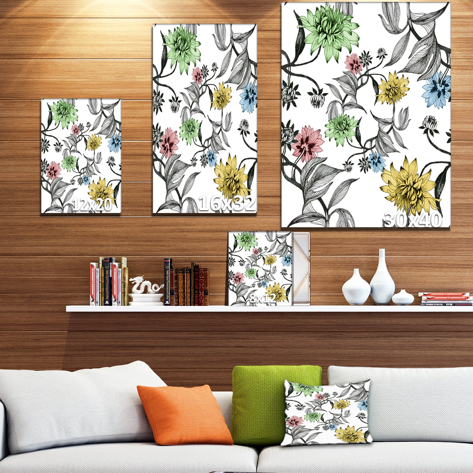 Hand drawn summer flowers - Floral Painting Print on Wrapped Canvas