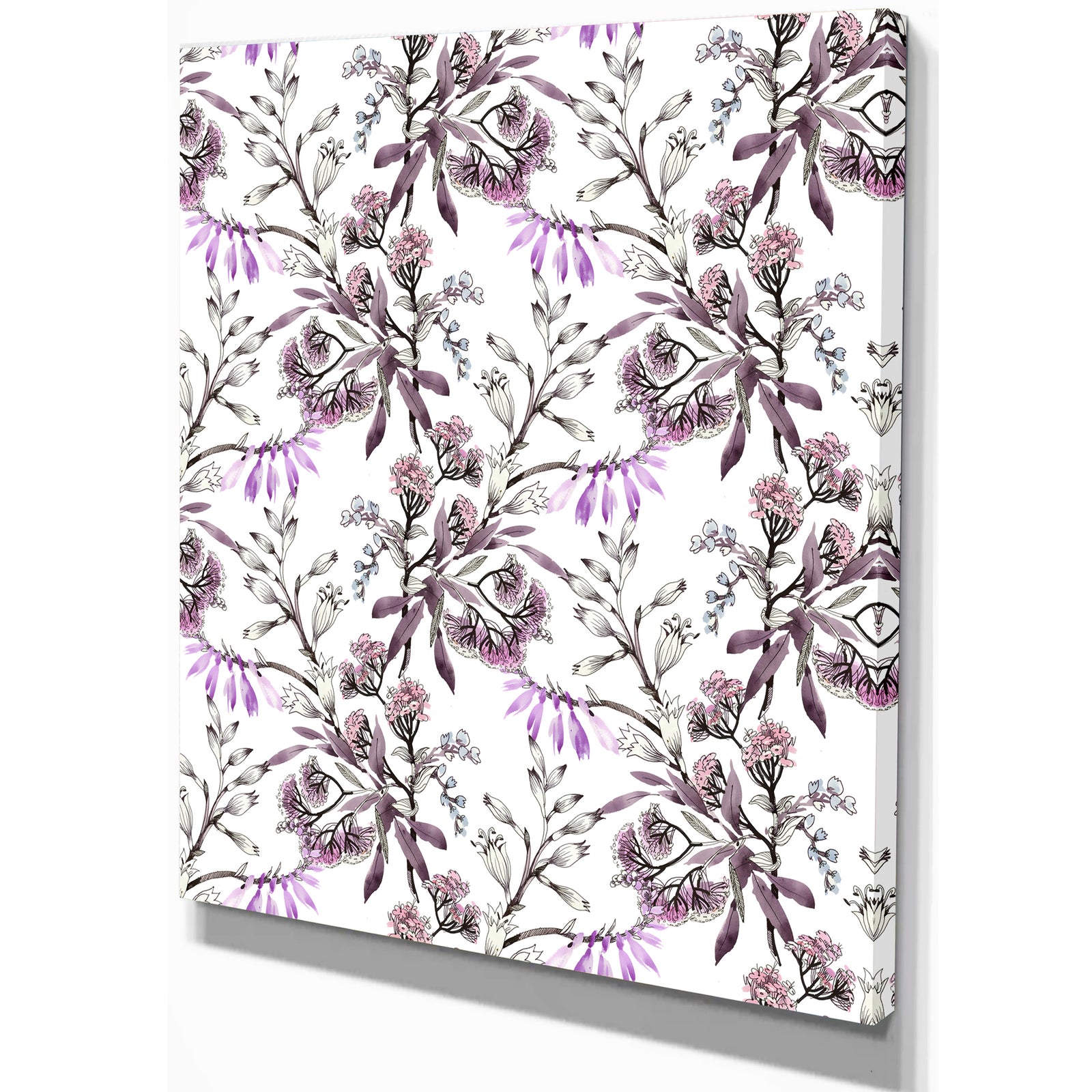 Hand drawn purple flowers - Floral Painting Print on Wrapped Canvas
