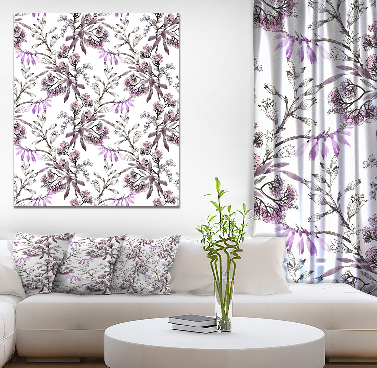 Hand drawn purple flowers - Floral Painting Print on Wrapped Canvas