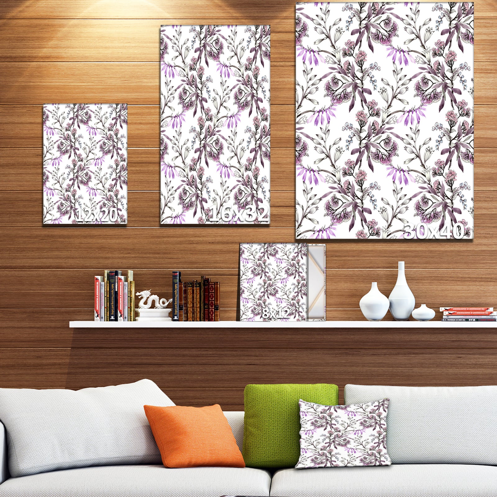 Hand drawn purple flowers - Floral Painting Print on Wrapped Canvas