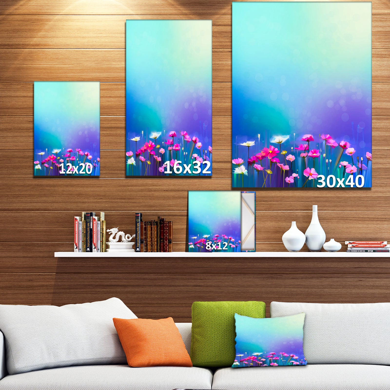 Abstract Pink Cosmos and Daisy Flower - Floral Painting Print on Wrapped Canvas