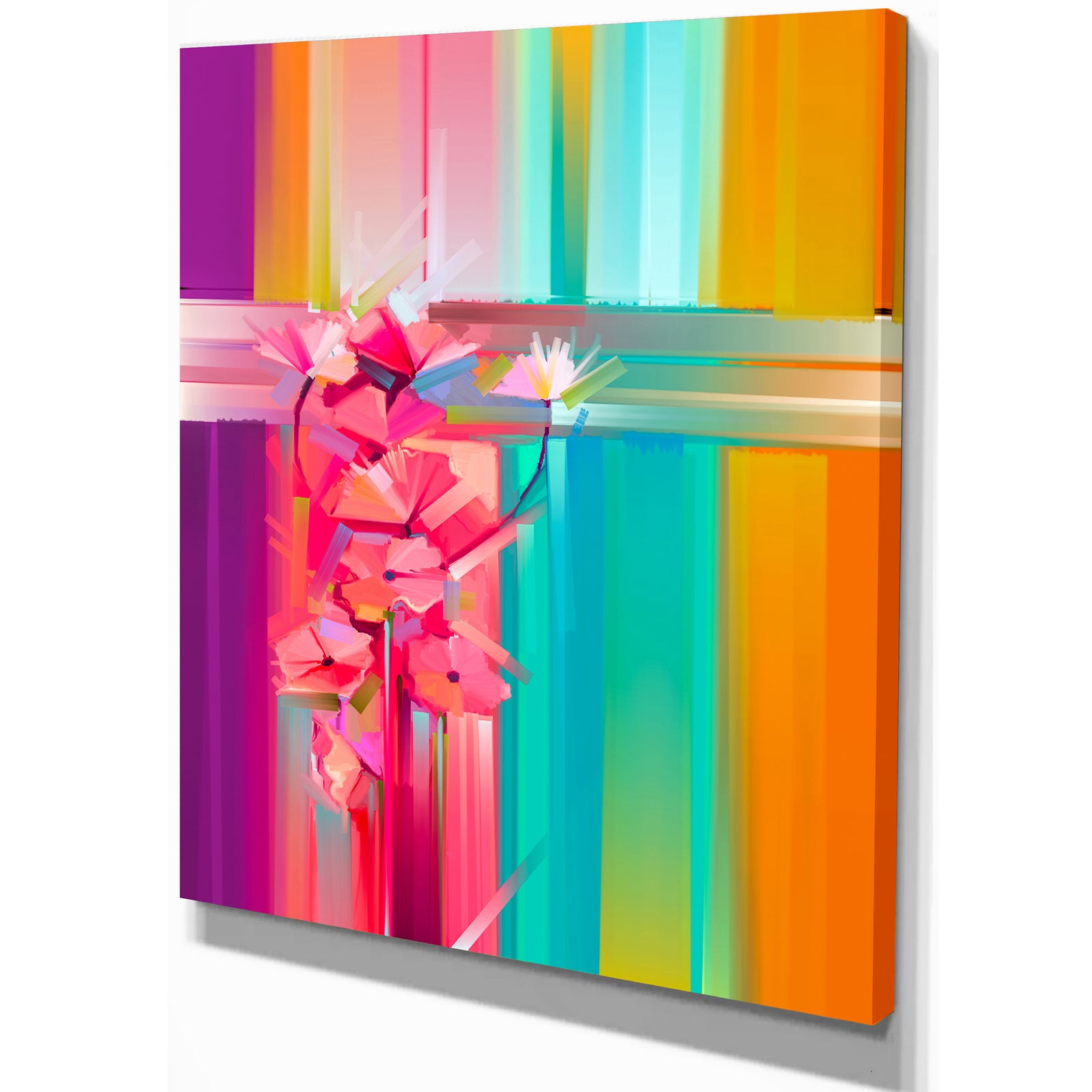 Abstract Red Gerbera Spring Flower - Floral Painting Print on Wrapped Canvas