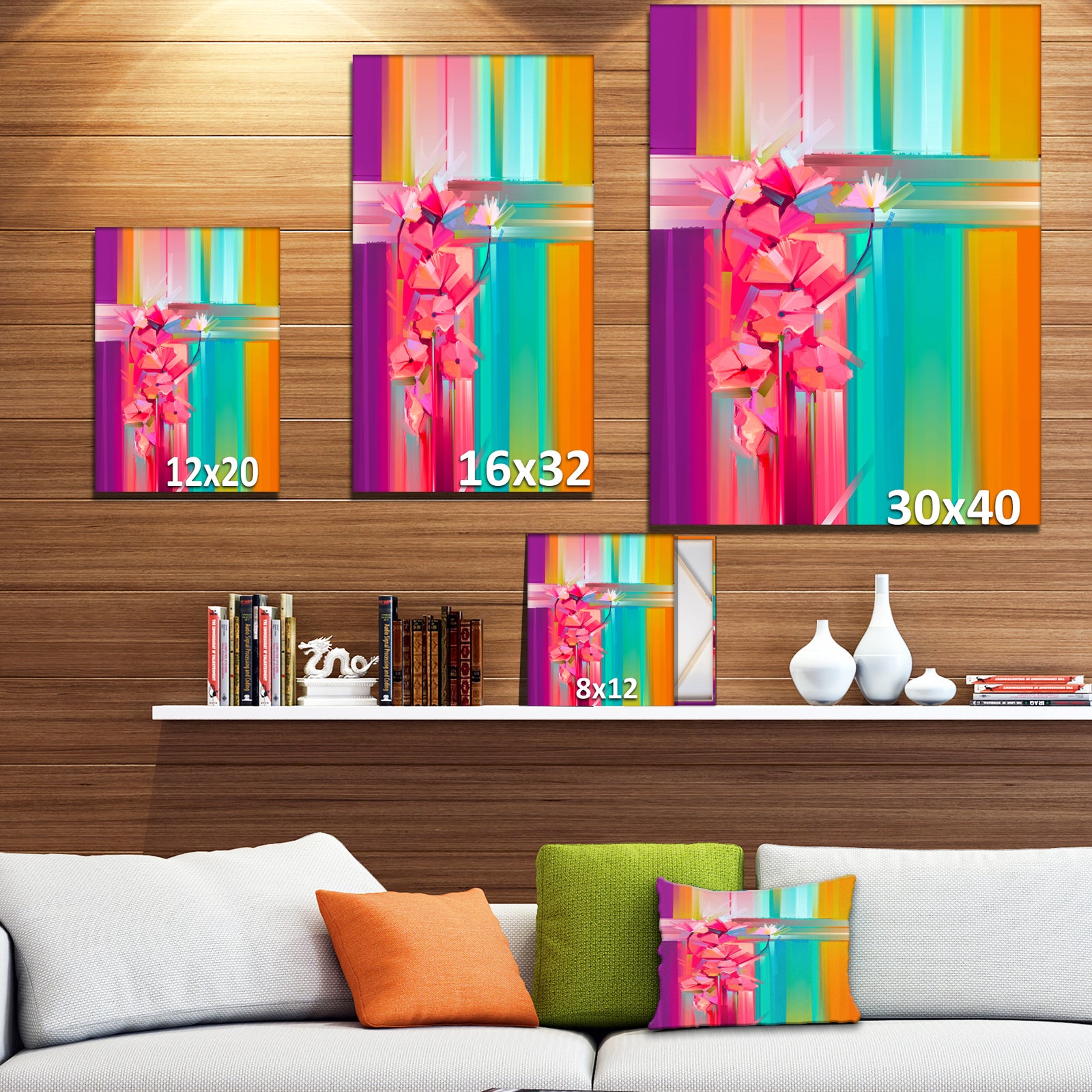 Abstract Red Gerbera Spring Flower - Floral Painting Print on Wrapped Canvas