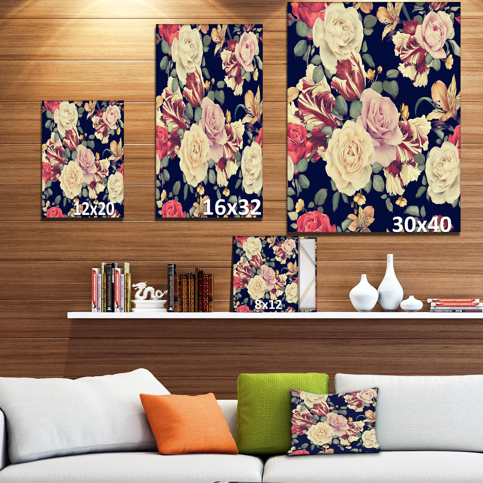 Colorful Roses Floral Pattern - Floral Painting Print on Wrapped Canvas