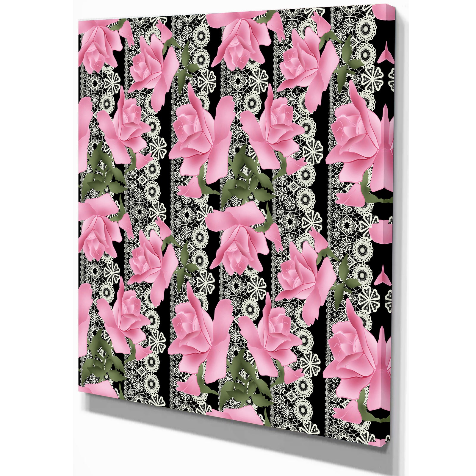 Black Lacy Roses Pattern - Digital Art on wrapped Canvas