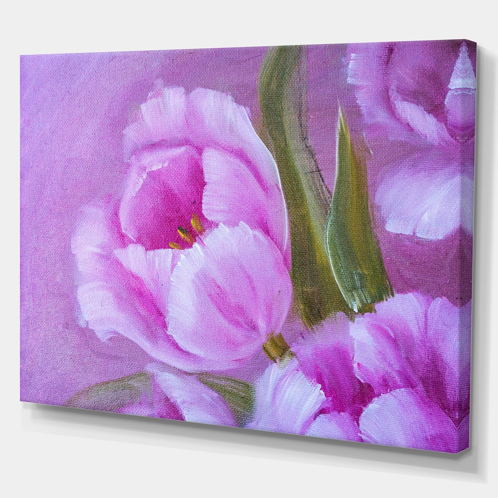 Pink Tulips - Floral Contemporary on wrapped Canvas