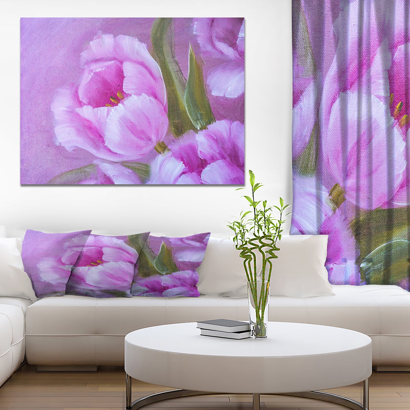 Pink Tulips - Floral Contemporary on wrapped Canvas