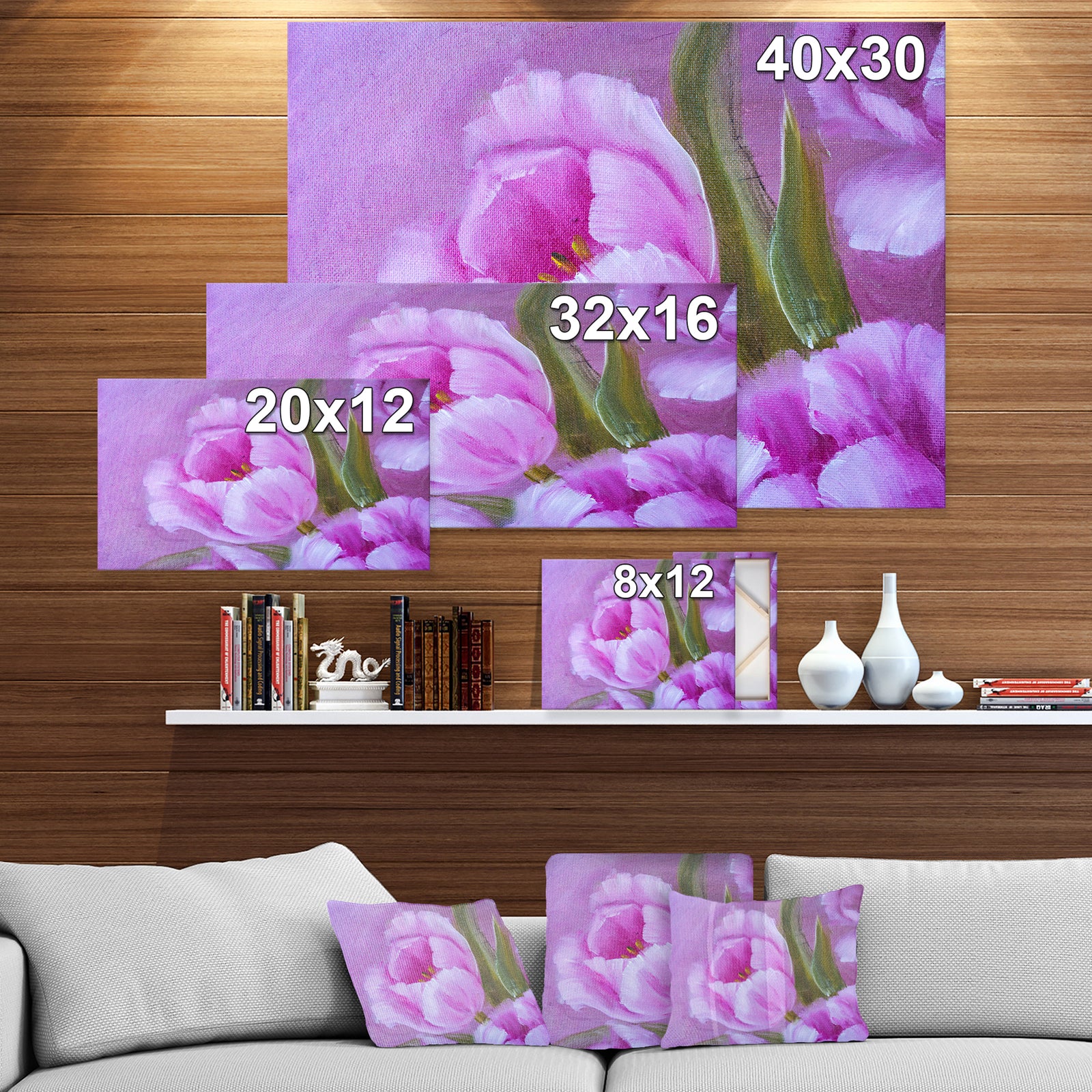 Pink Tulips - Floral Contemporary on wrapped Canvas