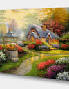 Sunset Stone Country Cottage - Floral Painting Print on Wrapped Canvas