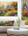 Sunset Stone Country Cottage - Floral Painting Print on Wrapped Canvas