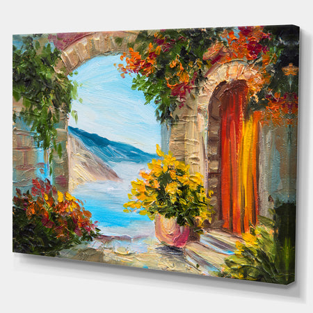 Colorful Flowers Street - Floral Painting Print on Wrapped Canvas