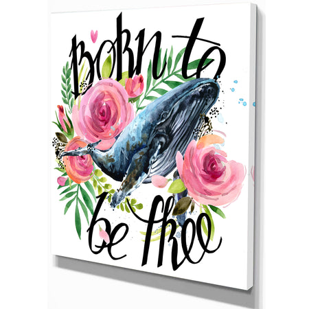 Whale and Roses - Floral Painting Print on Wrapped Canvas