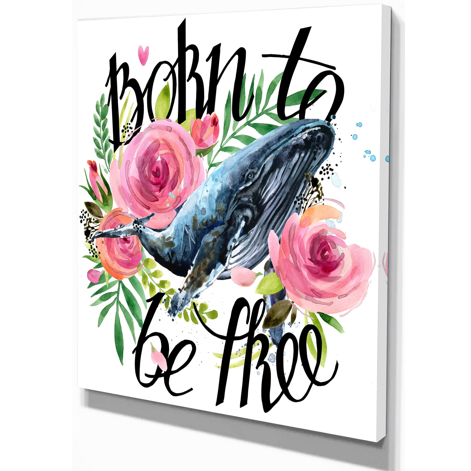 Whale and Roses - Floral Painting Print on Wrapped Canvas
