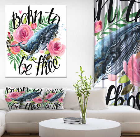 Whale and Roses - Floral Painting Print on Wrapped Canvas