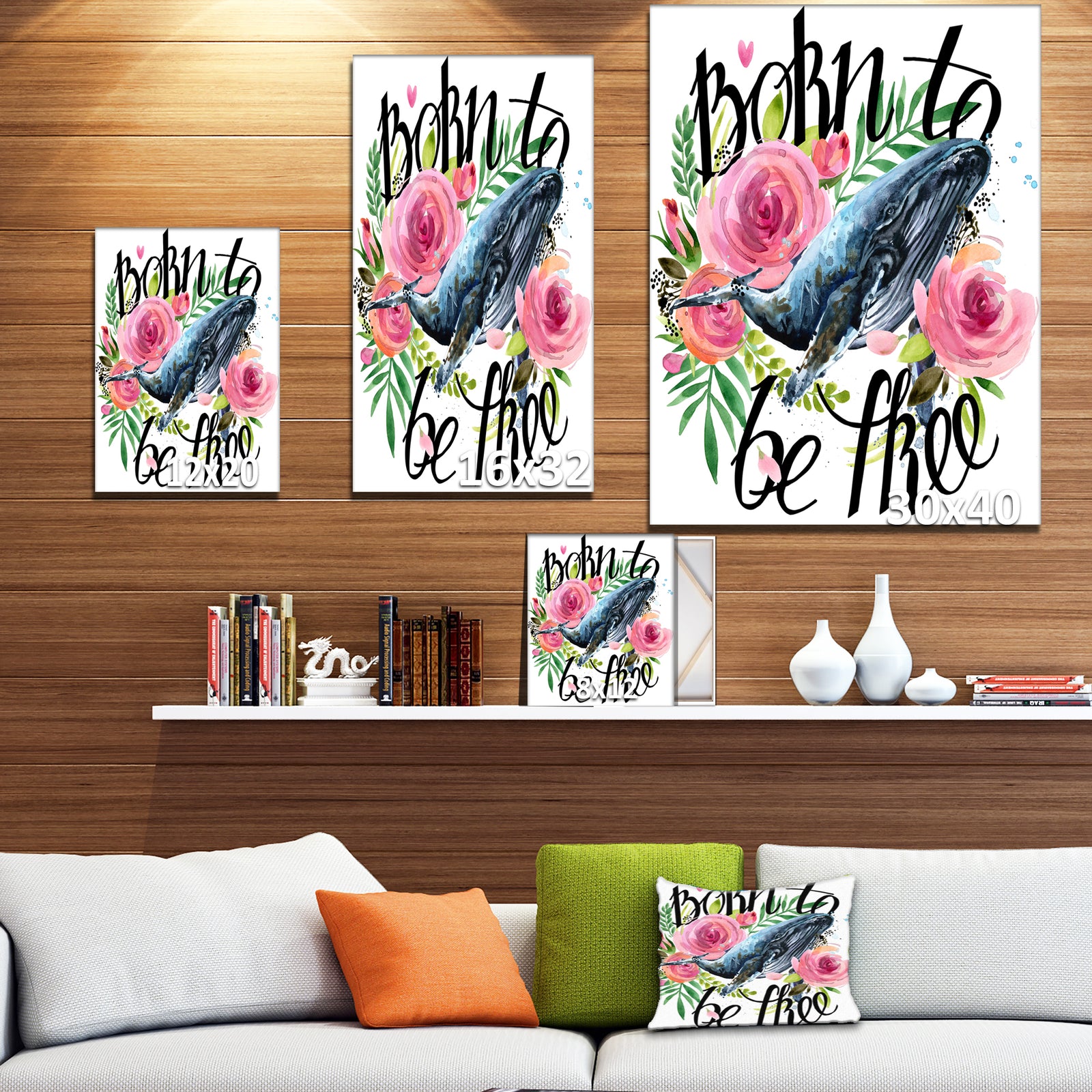 Whale and Roses - Floral Painting Print on Wrapped Canvas