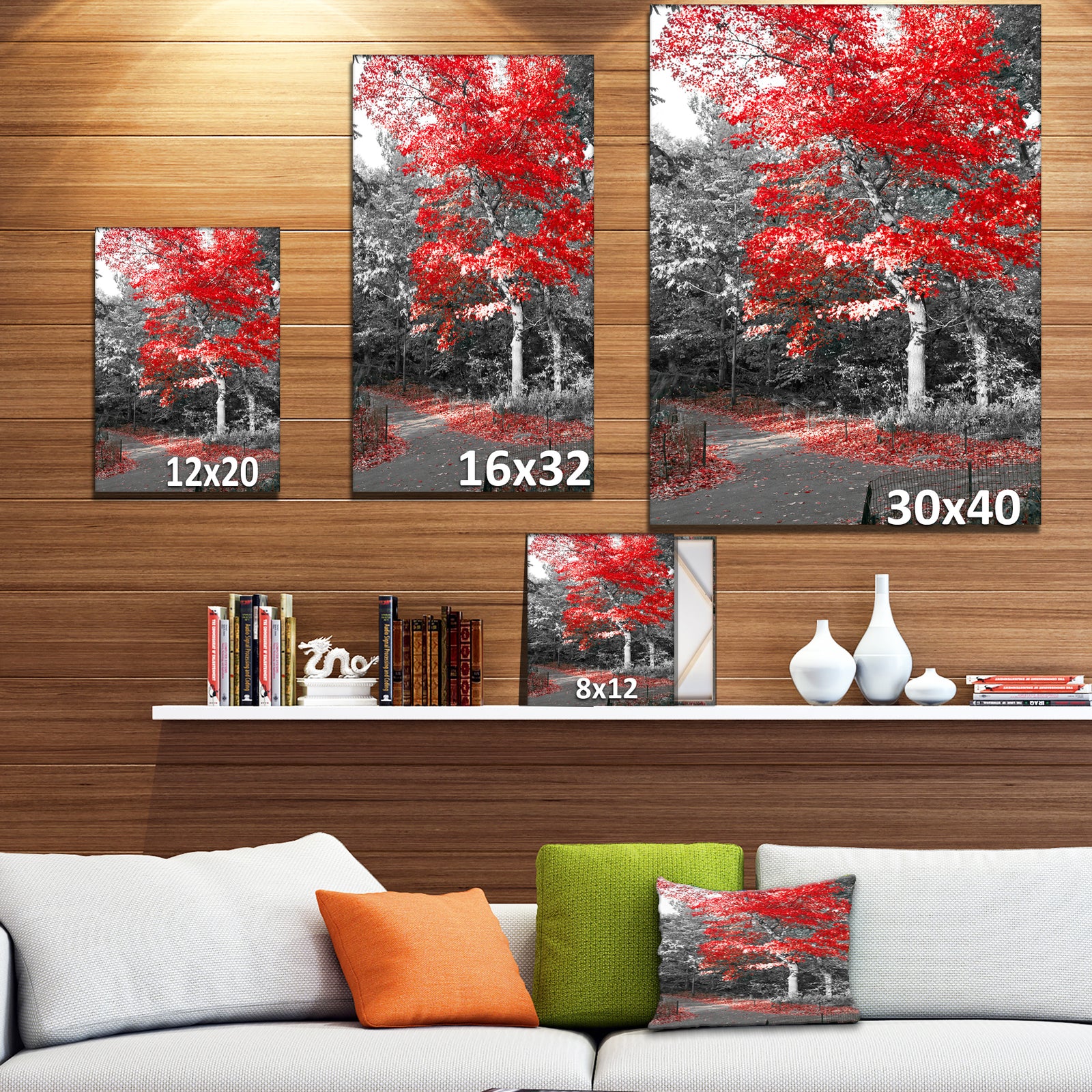 Red Fall Tree in Central Park - Floral photography on wrapped Canvas