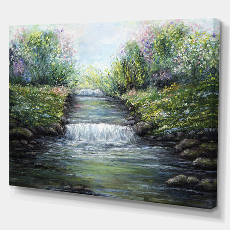 River in the mountain - Floral Painting Print on Wrapped Canvas