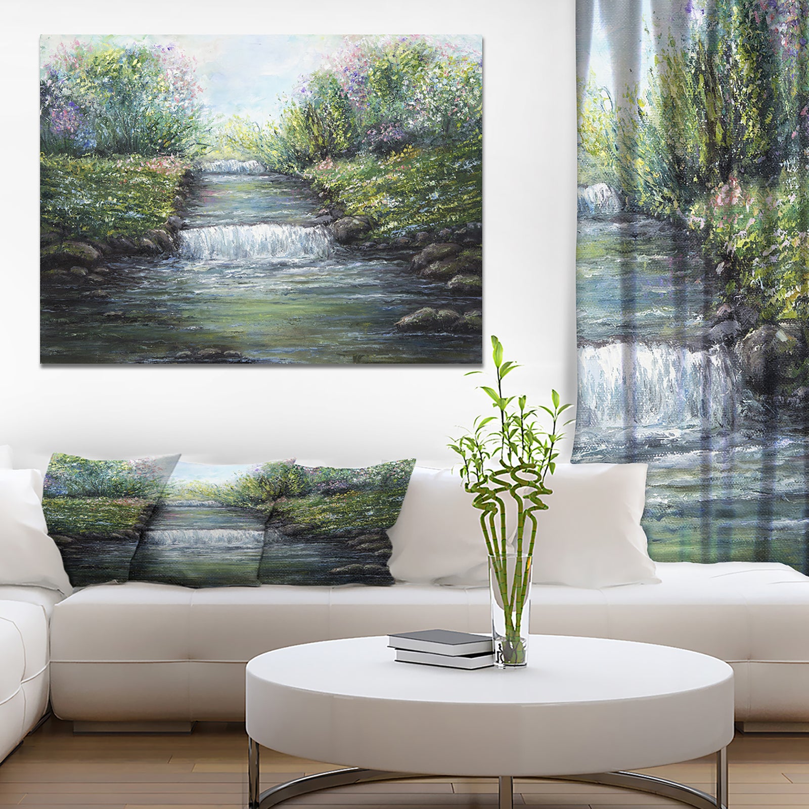 River in the mountain - Floral Painting Print on Wrapped Canvas