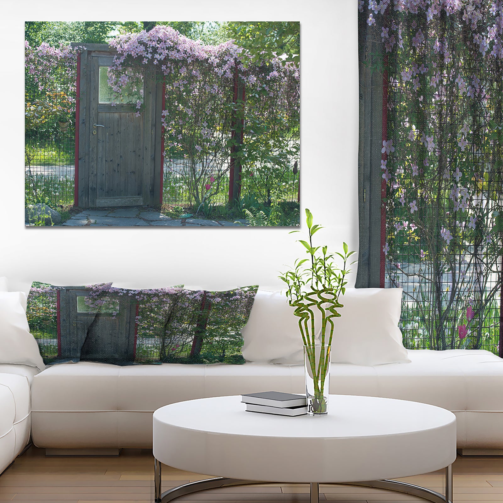 Door to garden - Floral Painting Print on Wrapped Canvas