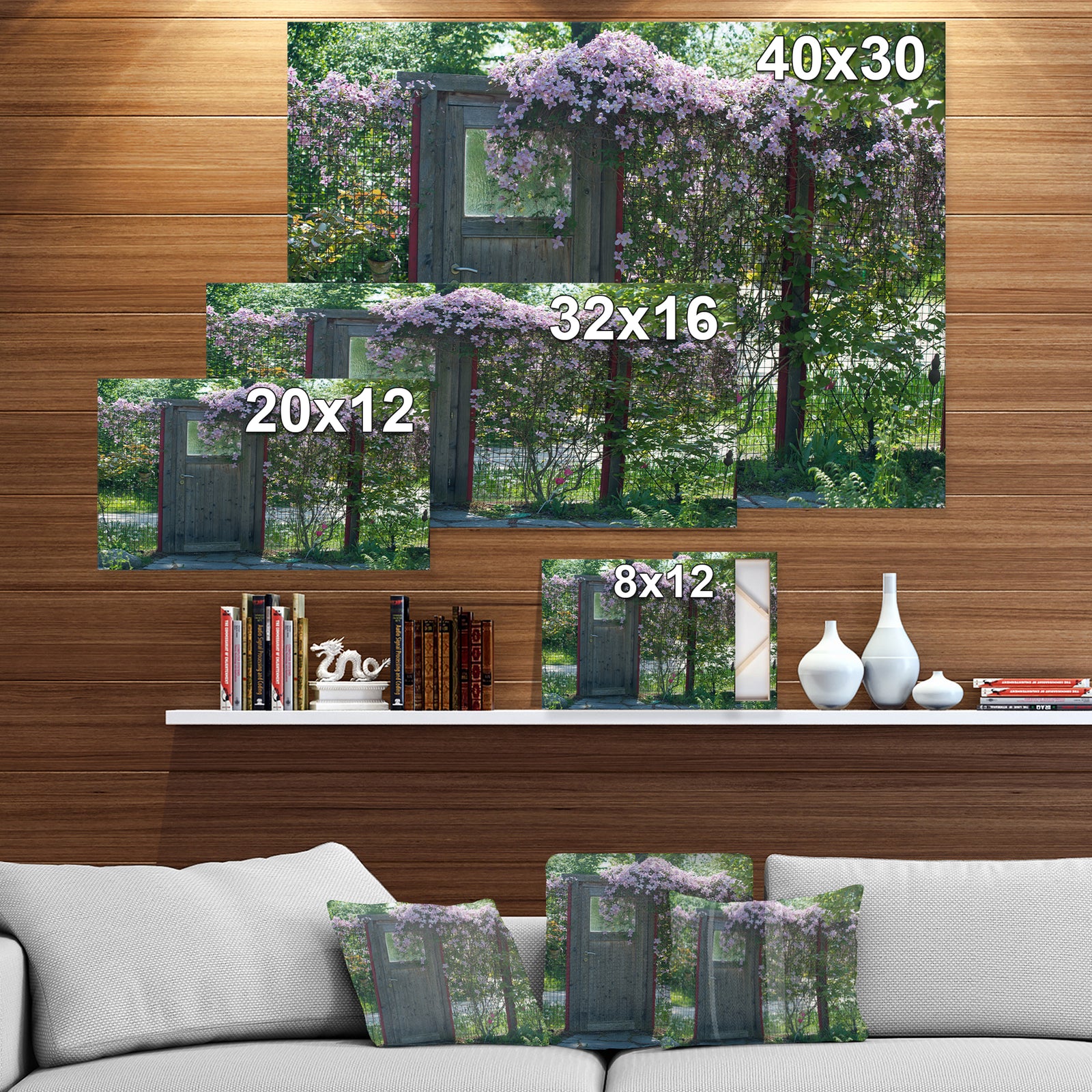 Door to garden - Floral Painting Print on Wrapped Canvas