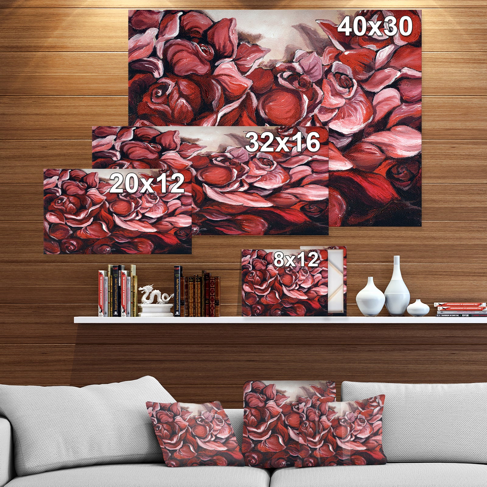 Red Roses Petal Photography Artwork - Floral Photography on wrapped Canvas
