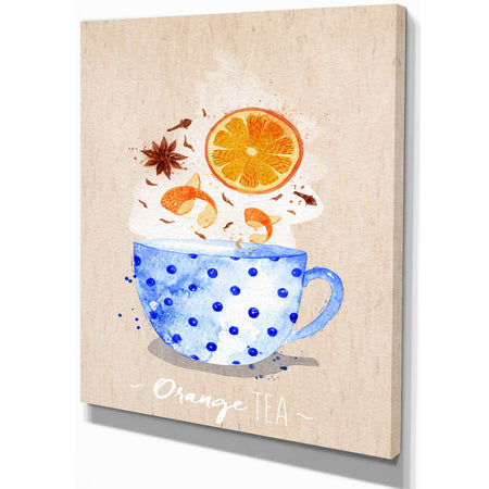 Teacup orange tea kraft - Food Painting Print on Wrapped Canvas