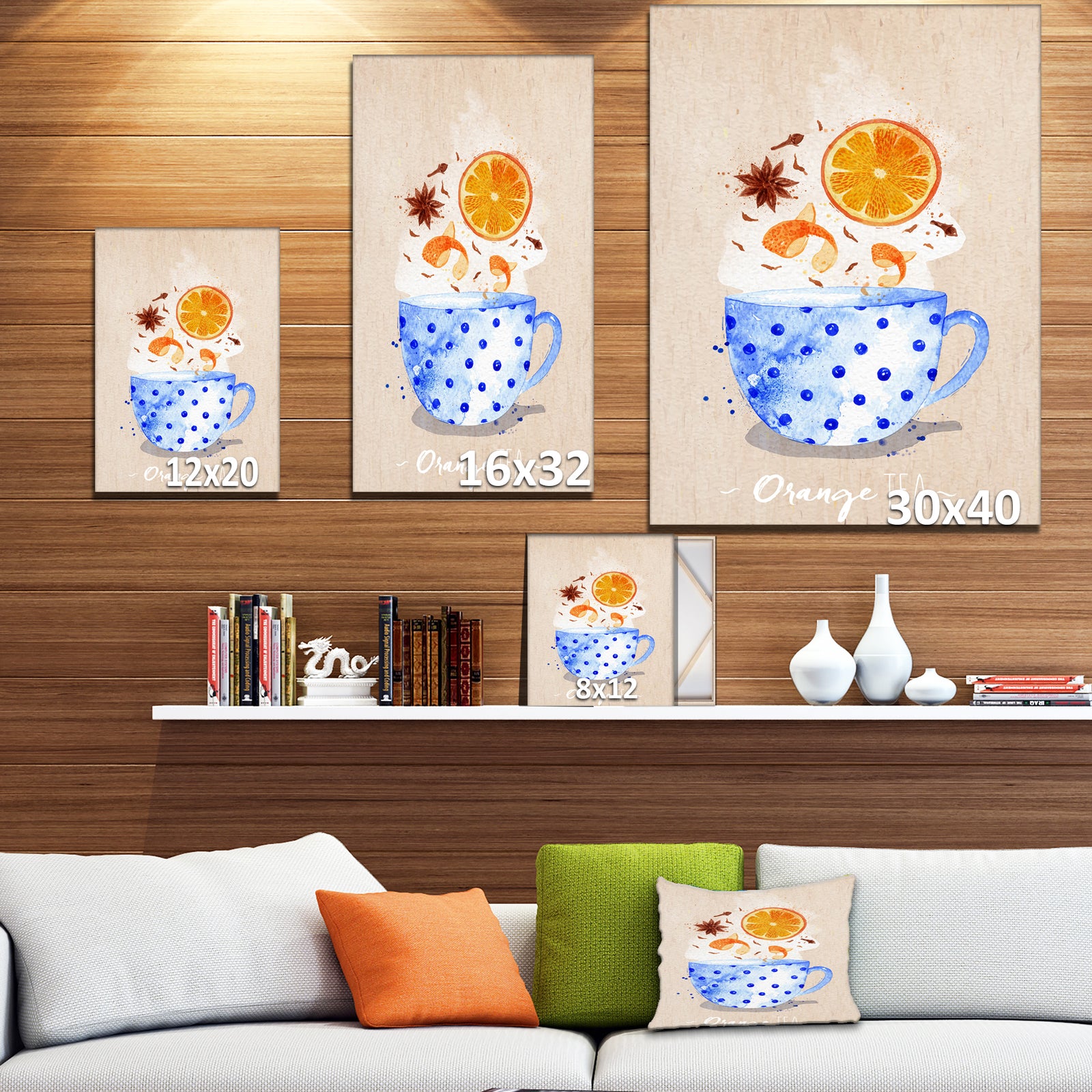 Teacup orange tea kraft - Food Painting Print on Wrapped Canvas