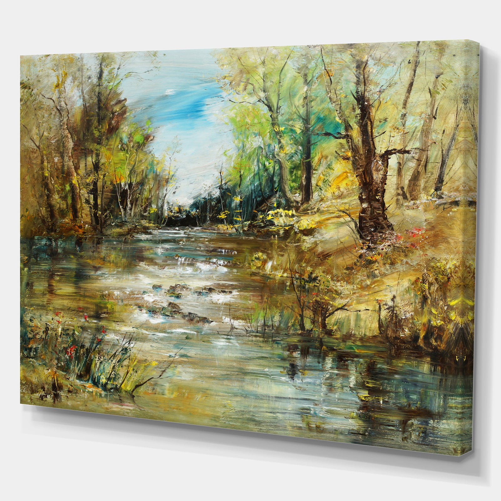 Trees by the River - Landscapes Painting Print on Wrapped Canvas