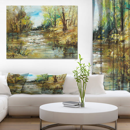 Trees by the River - Landscapes Painting Print on Wrapped Canvas