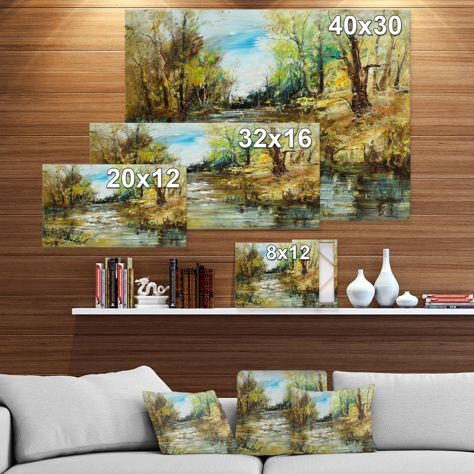Trees by the River - Landscapes Painting Print on Wrapped Canvas