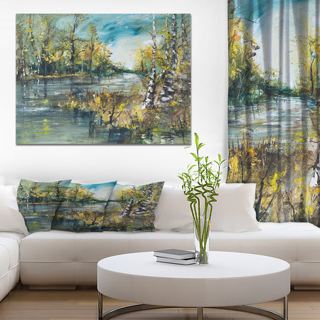 Birch Forest River - Landscapes Painting Print on Wrapped Canvas