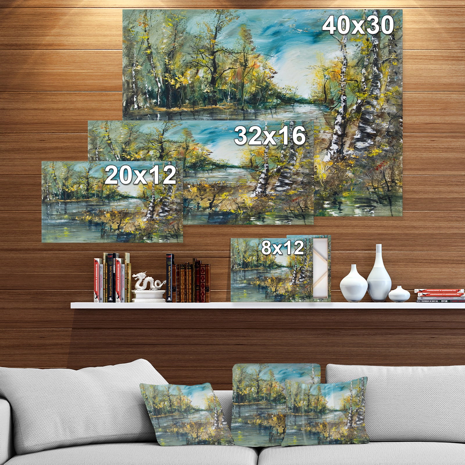 Birch Forest River - Landscapes Painting Print on Wrapped Canvas